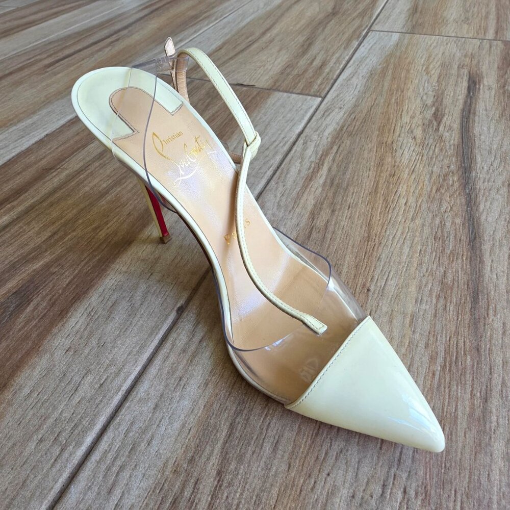 Chrisian Louboutin NOSY 100 Patent/PVC Latte/Transparent Pumps Eur. 36/5